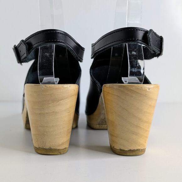 Sven Black Leather Mules with Wooden Heel - Picture 5 of 16